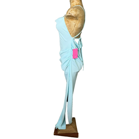 Amanda Uprichard Dress Womens XS Light Blue Drape Neck Ruched Side Tie Back NEW - Picture 3 of 8